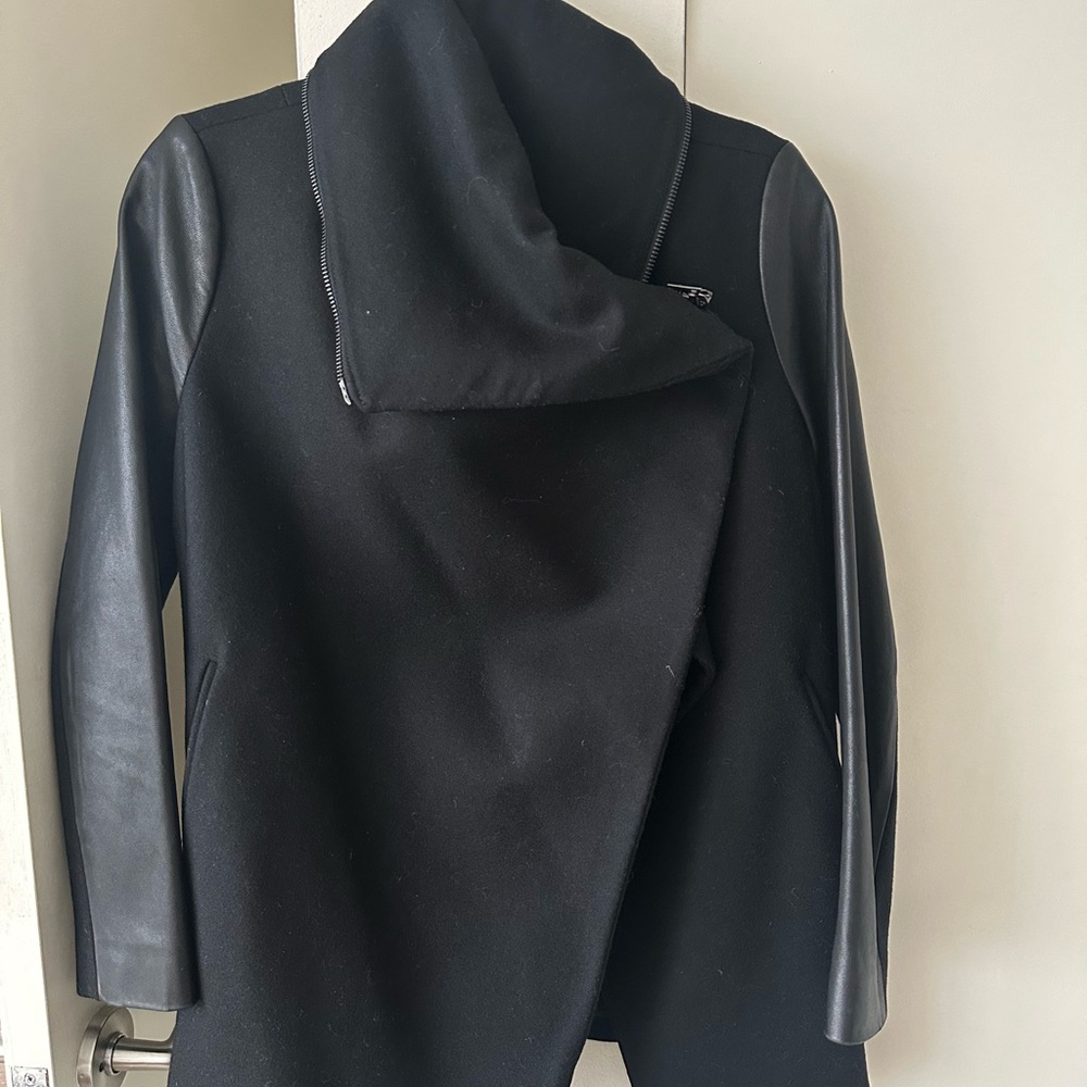 All Saints Black Leather Sleeve Wool Jacket (AICR JAX) size US 4 UK 8 small - Picture 3 of 10